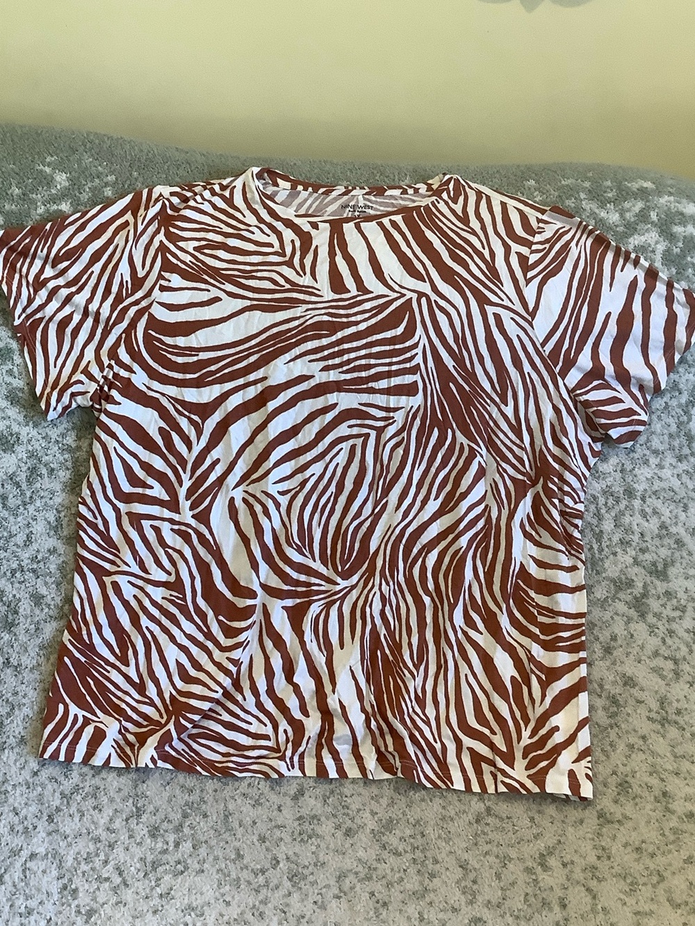 Nine West Soft Spun Womens Plus Size 2X Rust Zebra Print Tee NWT RayonSpandex Bl